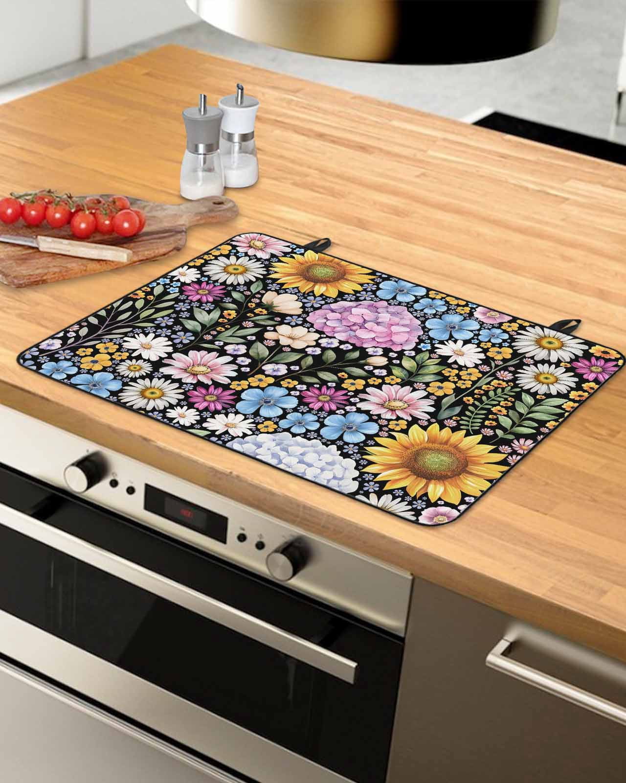 Large Induction Cooktop Protector Mat Sunflower Stove Top Covers for Electric Stove, Colorful Flowers Summer Botanical Decorative Stove Burner Cover Mats, Glass Top Stove Cover