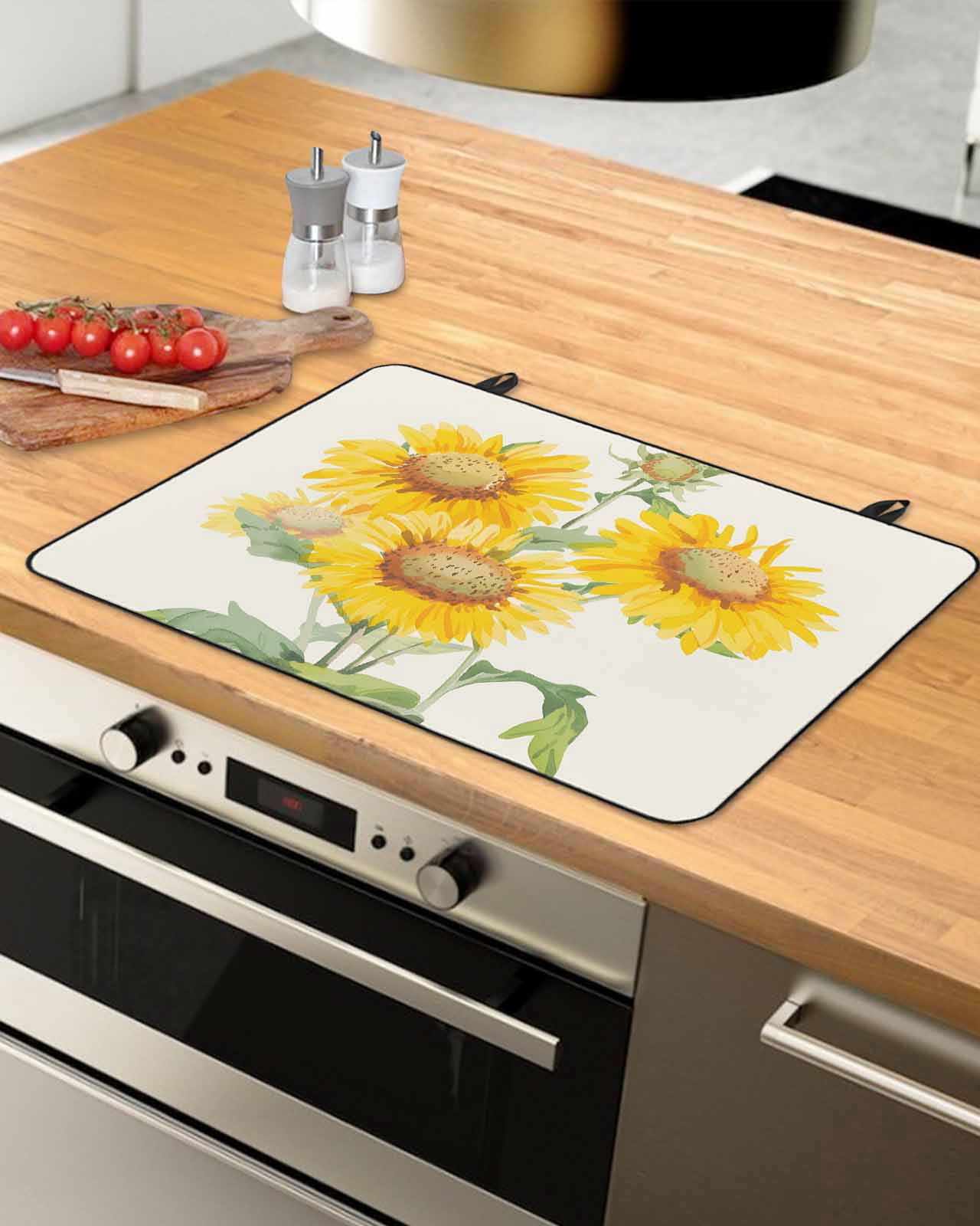 Large Induction Cooktop Protector Mat Sunflowers Stove Top Covers for Electric Stove, Floral Spring Flowers Vintage Botanical Decorative Stove Burner Cover Mats, Glass Top Stove Cover
