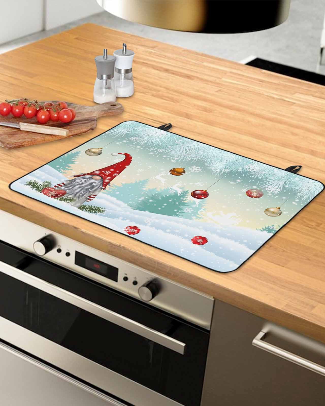 Large Induction Cooktop Protector Mat Teal Christmas Stove Top Covers for Electric Stove, Xmas Gnomes Balls Snowflake Tree Decorative Stove Burner Cover Mats, Glass Top Stove Cover