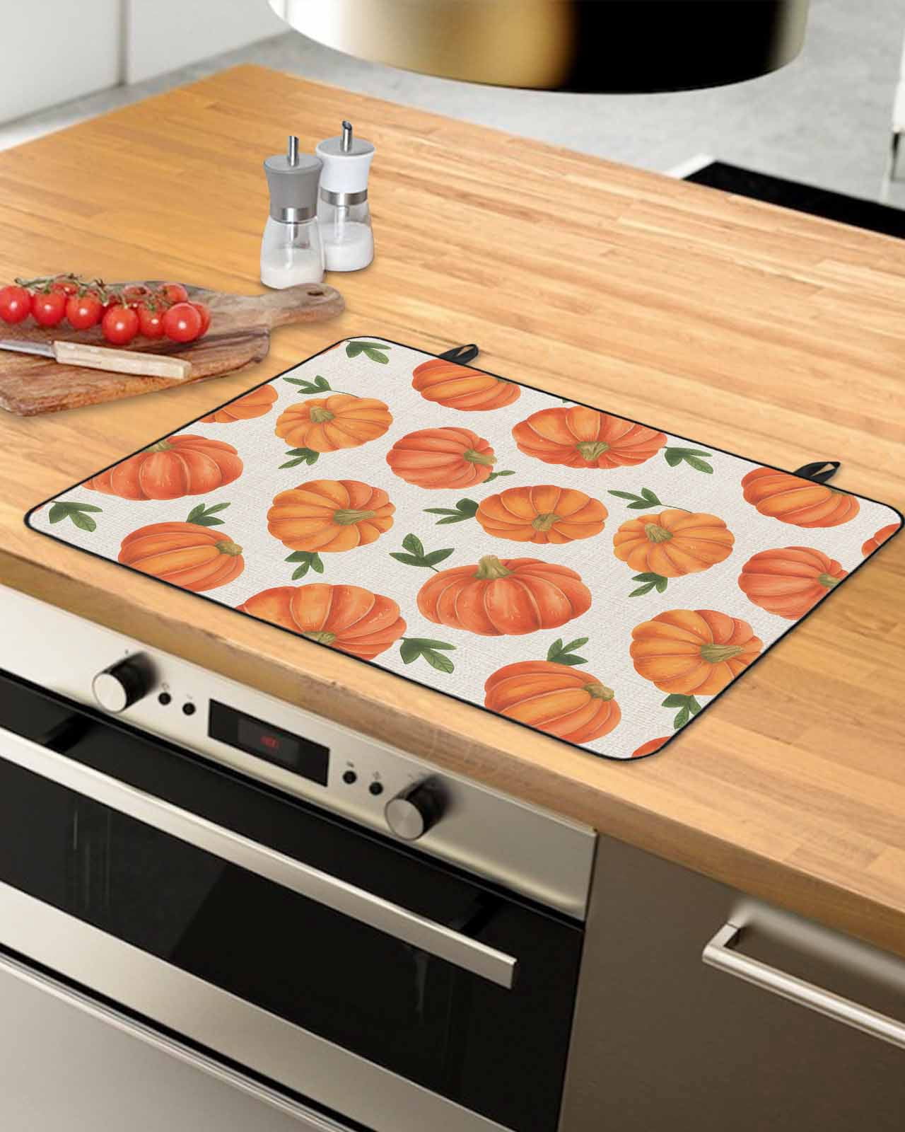 Large Induction Cooktop Protector Mat Thanksgiving Fall Stove Top Covers for Electric Stove, Farmhouse Autumn Orange Pumpkin Decorative Stove Burner Cover Mats, Glass Top Stove Cover