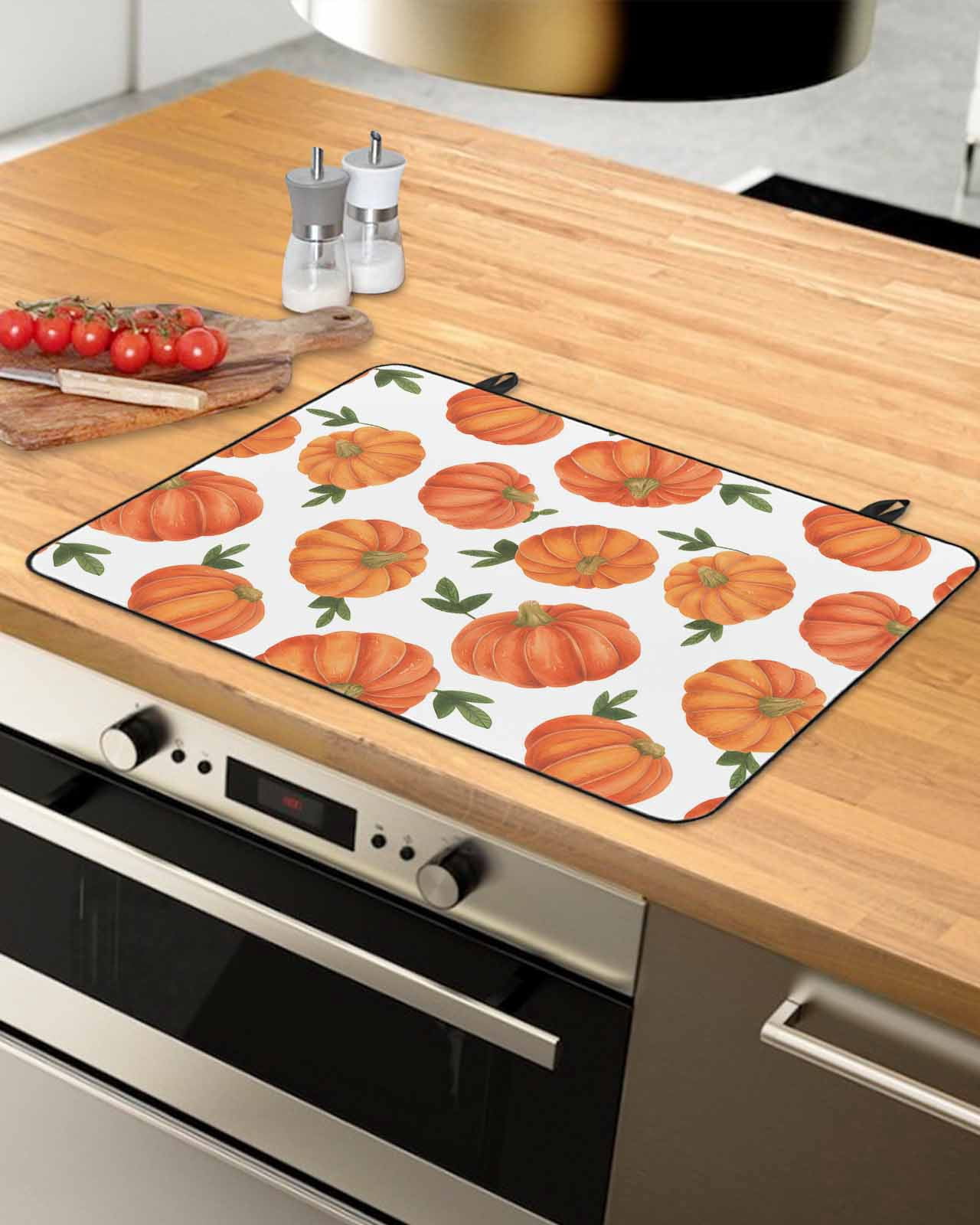 Large Induction Cooktop Protector Mat Thanksgiving Stove Top Covers for Electric Stove, Fall Orange Pumpkin Green Maple Leaves Decorative Stove Burner Cover Mats, Glass Top Stove Cover