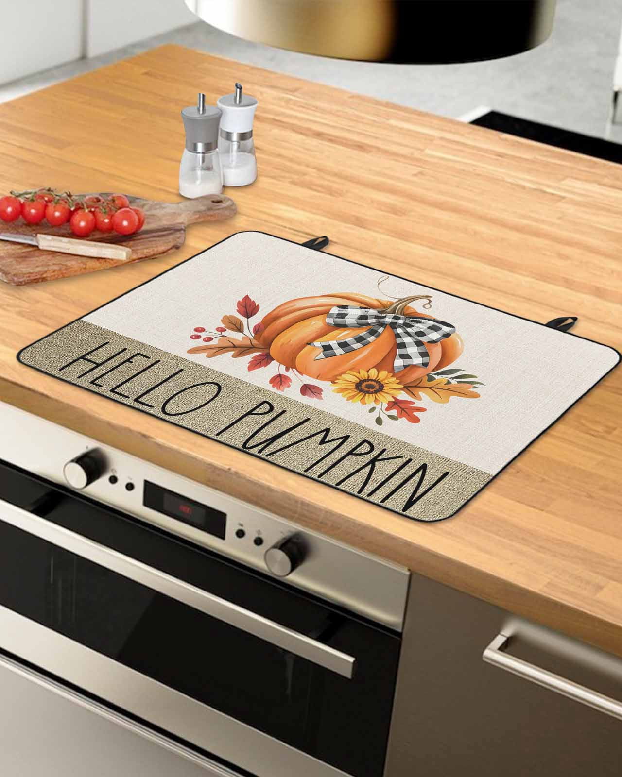 Large Induction Cooktop Protector Mat Thanksgiving Stove Top Covers for Electric Stove, Farmhouse Retro Orange Pumpkin Flowers Decorative Stove Burner Cover Mats, Glass Top Stove Cover