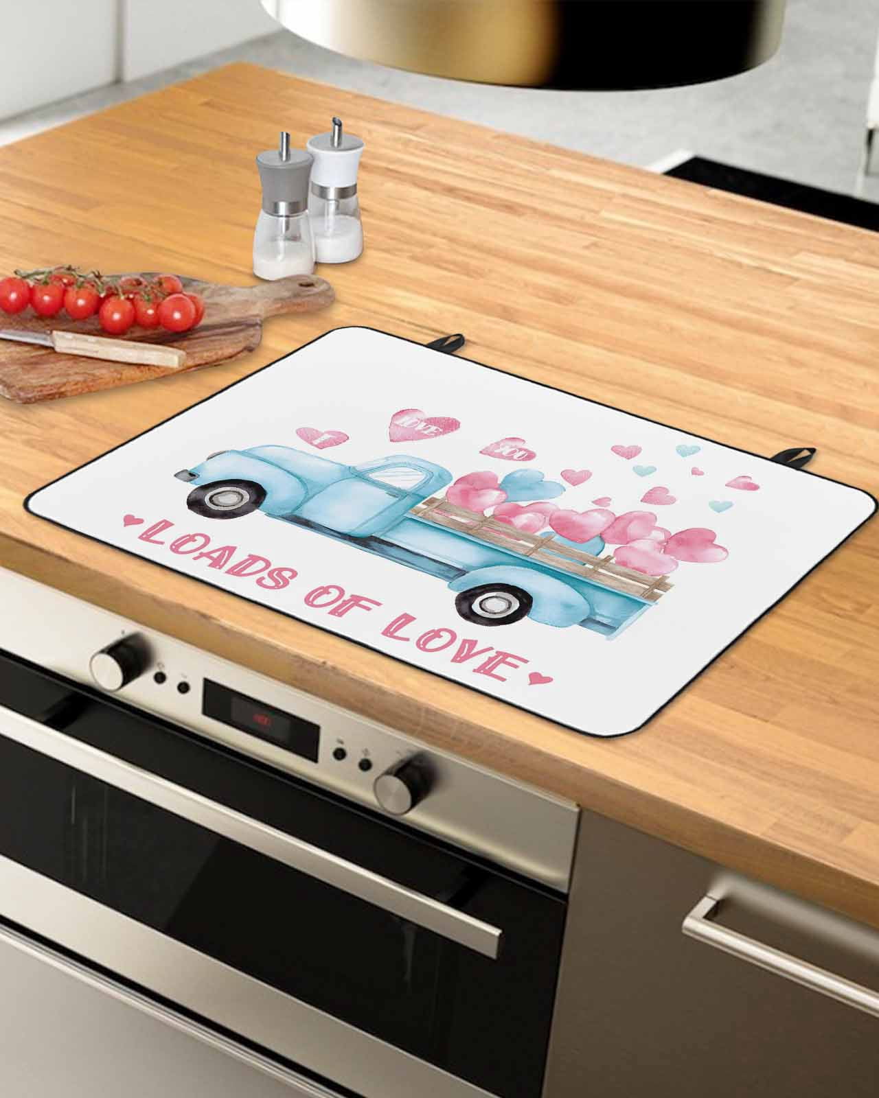 Large Induction Cooktop Protector Mat Valentine's Day Stove Top Covers for Electric Stove, Blue Truck Loads of Love Romantic Decorative Stove Burner Cover Mats, Glass Top Stove Cover
