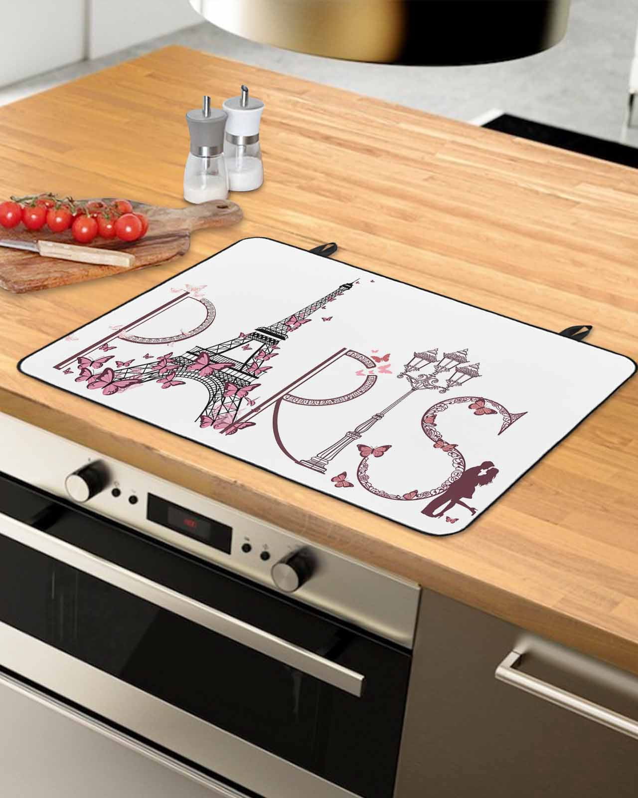 Large Induction Cooktop Protector Mat Valentine's Day Stove Top Covers for Electric Stove, French Romantic Butterfly Decorative Stove Burner Cover Mats, Glass Top Stove Cover