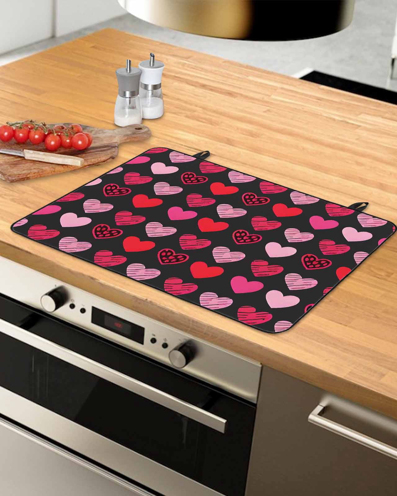 Large Induction Cooktop Protector Mat Valentine's Day Stove Top Covers for Electric Stove, Love Heart Modern Abstract Art Romantic Decorative Stove Burner Cover Mats, Glass Top Stove Cover