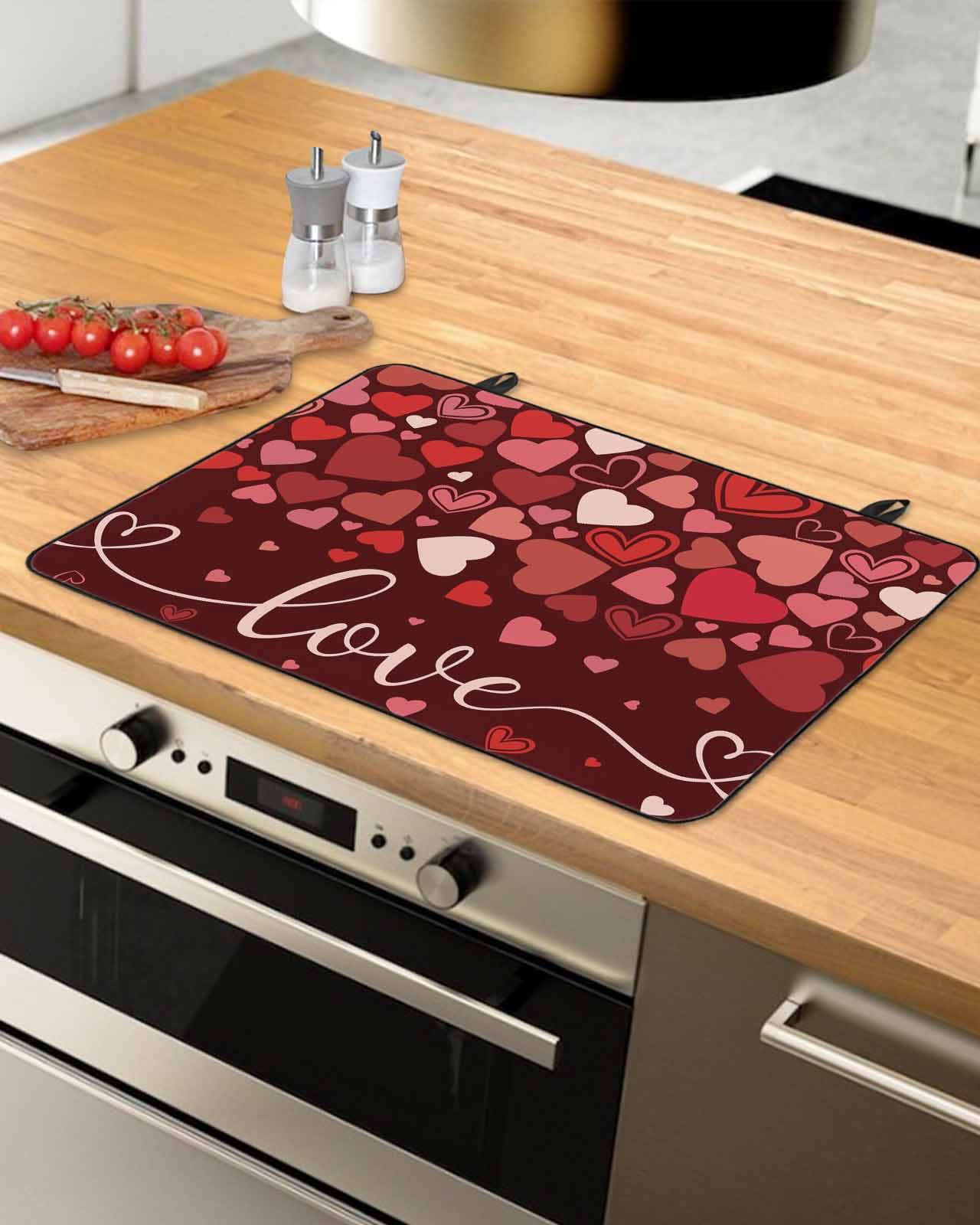 Large Induction Cooktop Protector Mat Valentine's Day Stove Top Covers for Electric Stove, Love Heart Modern Art Romantic Decorative Stove Burner Cover Mats, Glass Top Stove Cover