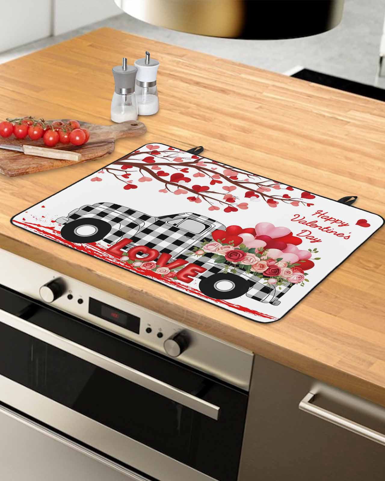 Large Induction Cooktop Protector Mat Valentine's Day Stove Top Covers for Electric Stove, Love Tree Branches Truck Roses Buffalo Plaid Decorative Stove Burner Cover Mats, Glass Top Stove Cover
