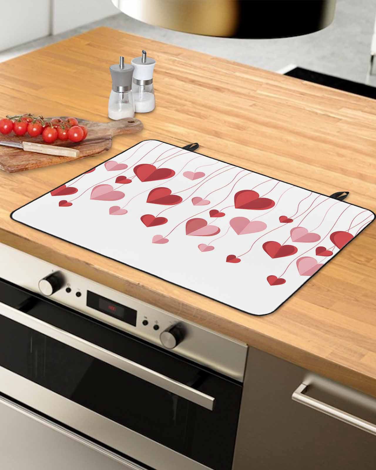 Large Induction Cooktop Protector Mat Valentine's Day Stove Top Covers for Electric Stove, Pink Red Love Sweet Falling Heart Romantic Decorative Stove Burner Cover Mats, Glass Top Stove Cover