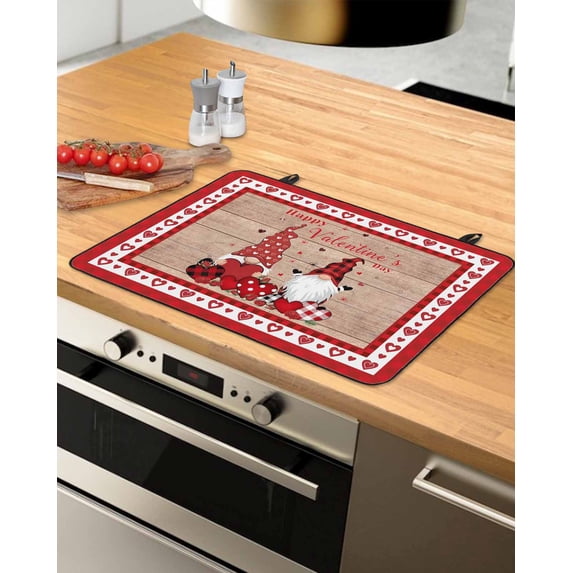 Large Induction Cooktop Protector Mat Valentine's Day Stove Top Covers for Electric Stove, Red Love Heart Gnomes Floral Wooden Decorative Stove Burner Cover Mats, Glass Top Stove Cover