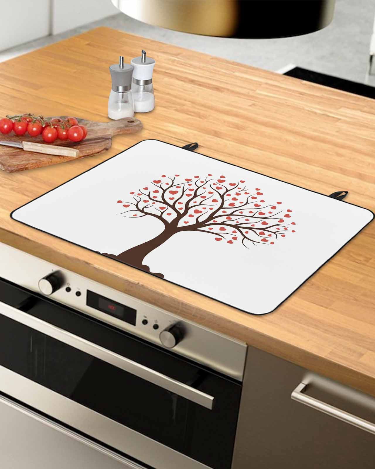 Large Induction Cooktop Protector Mat Valentine's Day Stove Top Covers for Electric Stove, Red Love Heart Romantic Branches Decorative Stove Burner Cover Mats, Glass Top Stove Cover