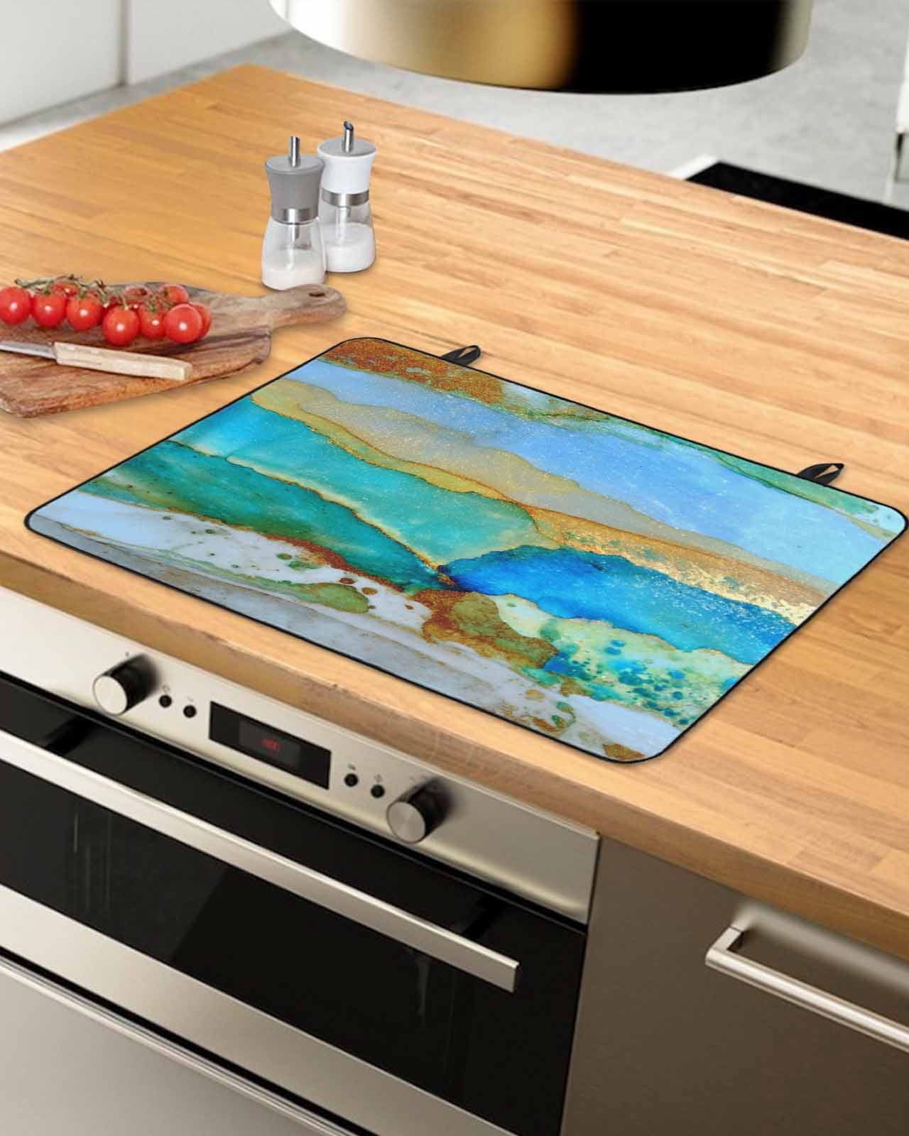 Large Induction Cooktop Protector Mat Watercolor Marble Stove Top Covers for Electric Stove, Vintage Abstract Marble Texture Decorative Stove Burner Cover Mats, Glass Top Stove Cover