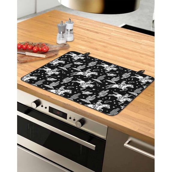 Large Induction Cooktop Protector Mat Western Cowboys Stove Top Covers for Electric Stove, Vintage Desert Cactus Horseshoe Black Decorative Stove Burner Cover Mats, Glass Top Stove Cover