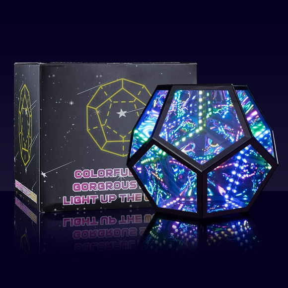 Large Infinity Dodecahedron Gaming Light, Cool RGBW Led Desk Table Lamp Light for Bedroom Gaming Room Decor, Unique Colorful Mood Changing Ambient Night Lighting lamp Adult Men Birthday Gift