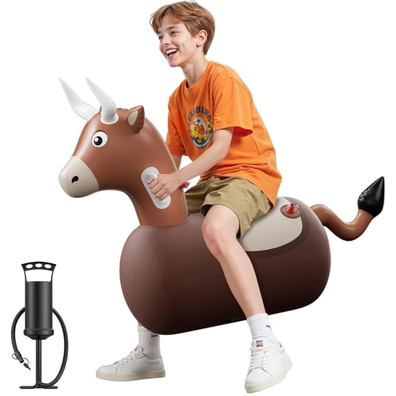 Large Inflatable Bull Hopper Bouncy Toy, 250lbs High Capacity Ride-on Animal for Kids & Adults, Soft Fabric Cover & Pump, Durable Puncture-Resistant Bouncer for Family Party Gift