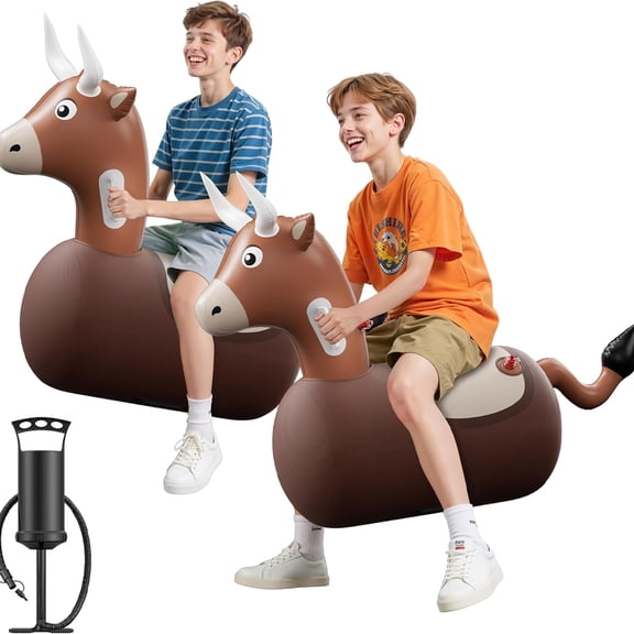 Large Inflatable Bull Hopper Bouncy Toy, 250lbs High Capacity Ride-on Animal for Kids & Adults, Soft Fabric Cover & Pump, Durable Puncture-Resistant Bouncer for Family Party Gift