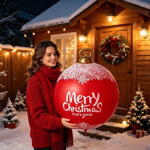 Large Inflatable Christmas Ball Ornament,24 Inch PVC Blow‑Up Xmas Ball,Outdoor Festival Venue Yard Decor,Holiday Decoration