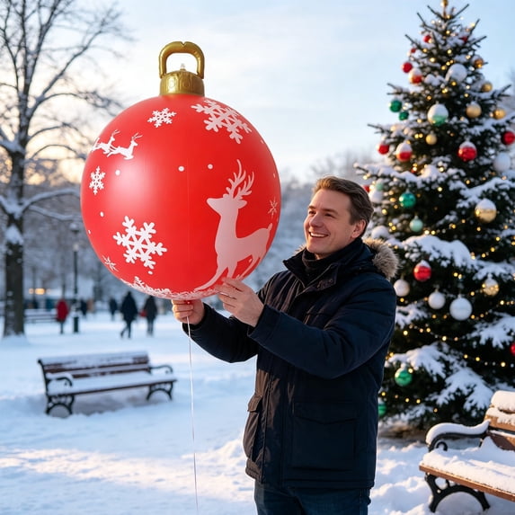 Large Inflatable Christmas Ball Ornament,24 Inch PVC Blow‑Up Xmas Ball,Outdoor Festival Venue Yard Decor,Holiday Decoration