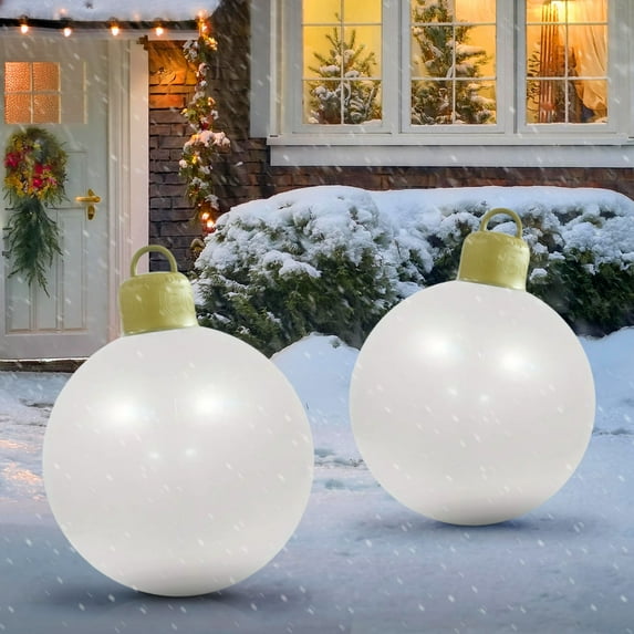 Large Inflatable Christmas Decoration Ball, Outdoor Holiday Decor for Yard Garden Party, PVC Festive Inflatable Orb(White)