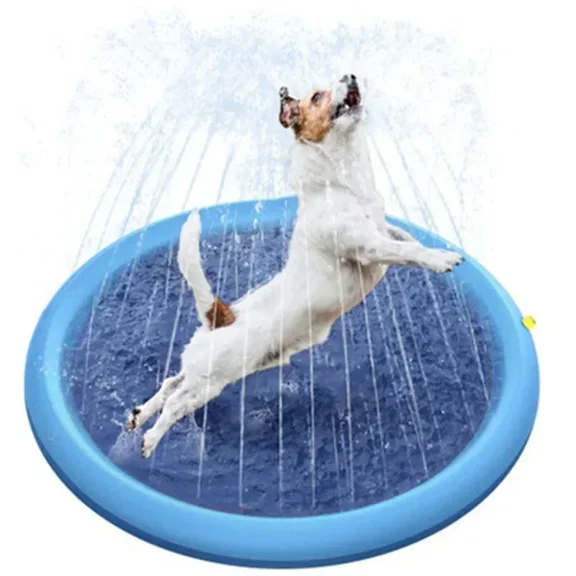 Large Inflatable Dog Pool, Outdoor Splash Pad Cooling Water Mat for Pets, Interactive Summer Play Pool for Dogs, Garden Water Fountain Toy (100/150/200cm)
