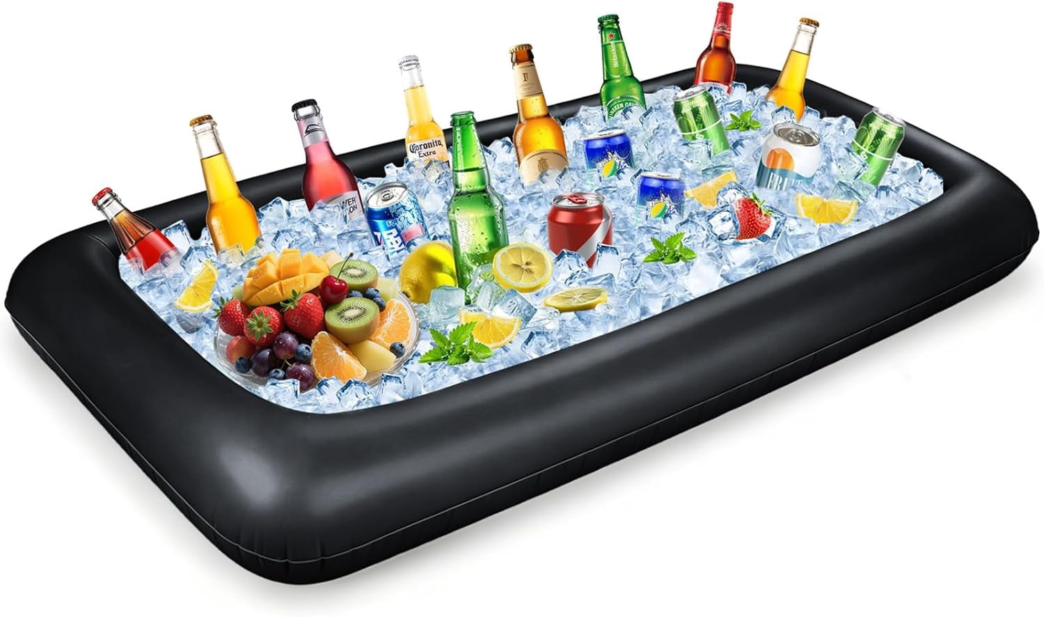 Large Inflatable Ice Serving Bar for Food, Drinks, Salad, Floating Buffet Cooler Tray with Drain Plug for Pool Party, BBQ, Picnic, Camping, Beach, and Outdoor Supplies Black