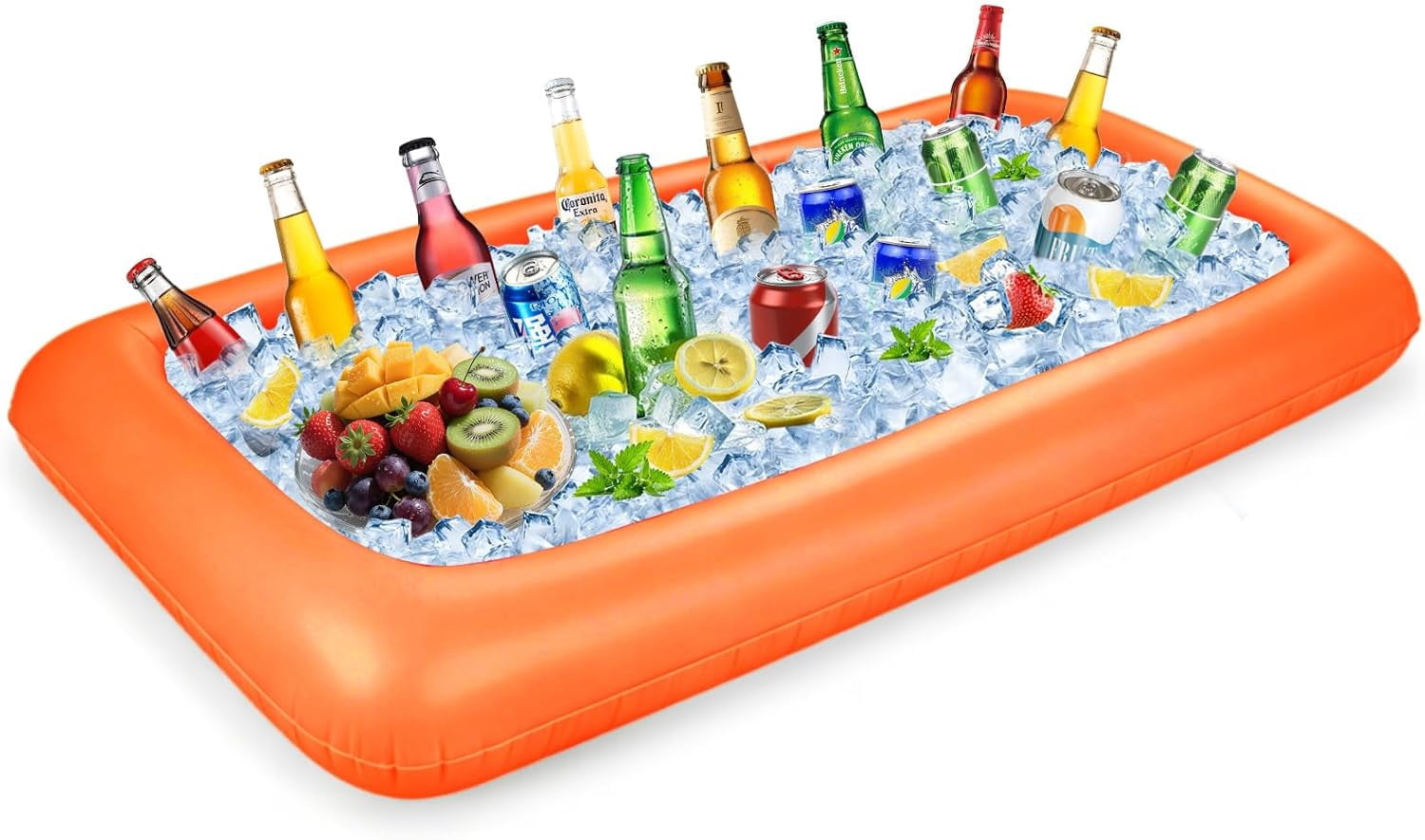 Large Inflatable Ice Serving Bar for Food, Drinks, Salad, Floating Buffet Cooler Tray with Drain Plug for Pool Party, BBQ, Picnic, Camping, Beach, and Outdoor Supplies