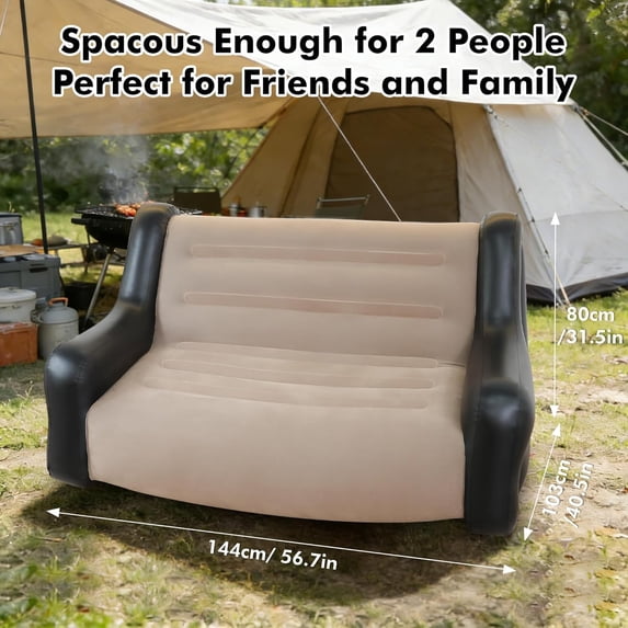 Large Inflatable Leisure Chair for Outdoor Indoor Use, Portable Two-Person Sofa with High Backrest and Armrests for Camping Living Room Relaxation
