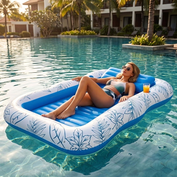 Large Inflatable Pool Floating Bed with Headrest, Thickened PVC Water Sofa Lounger, Summer Beach Party Pool Float, Blow Up Pool Accessories