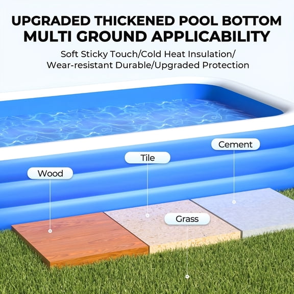 Large Inflatable Pool for Adults 310x180cm, Family Size 125 Inch Thick PVC Foldable Blow Up Pool, Durable Outdoor Backyard Summer Water Party
