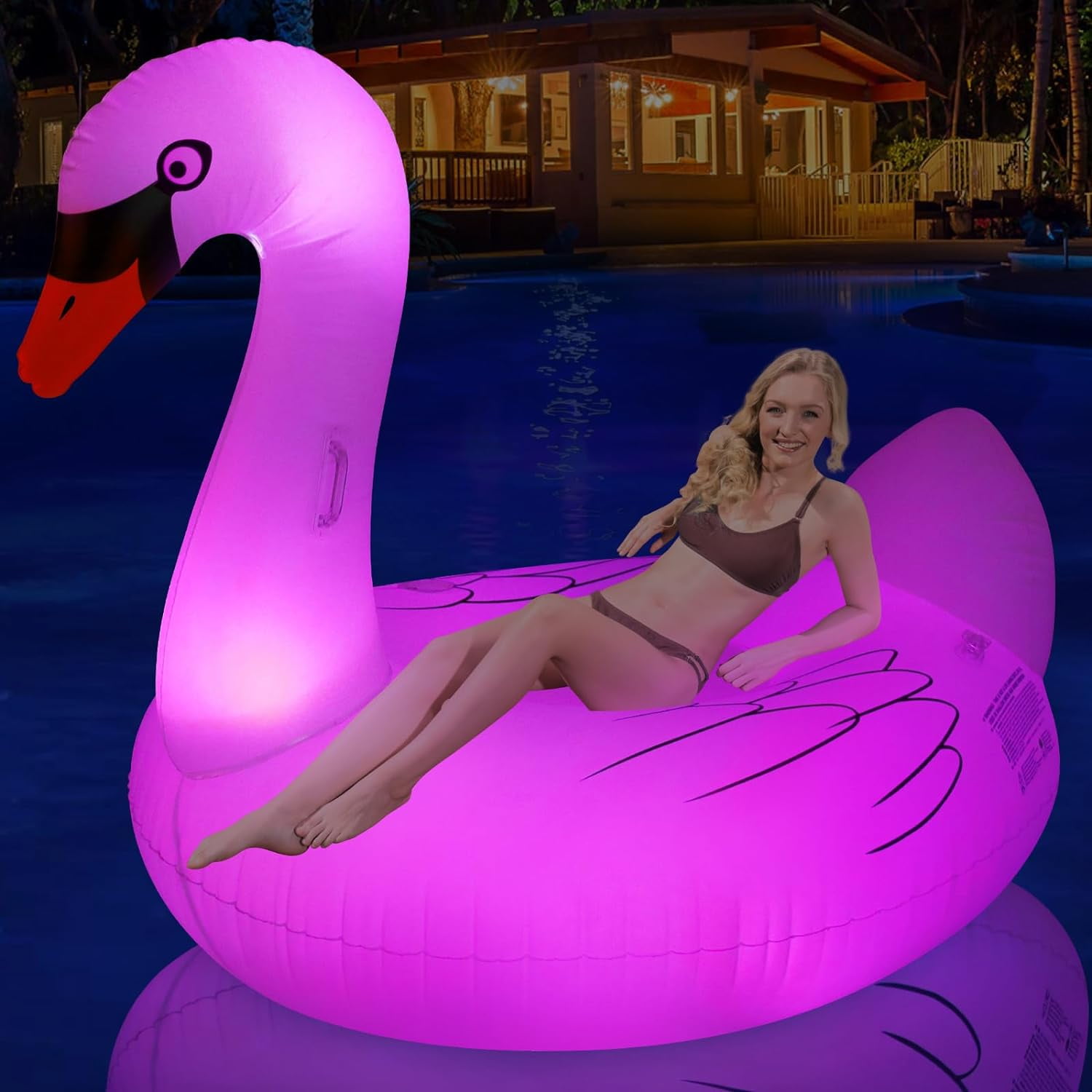 Large Inflatable Swan Pool Floats Adults with Color Changing LED Solar