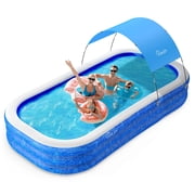 Large Inflatable Swimming Pool with Canopy, 150  x 70  x 20  Full-Sized Inflatable Pool for Kids & Adults, Kiddie Pool with Sun Shade, Blow Up Pool for Backyard, Garden, Age 3+, Blue