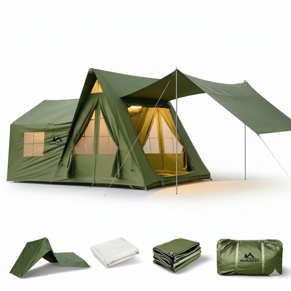 Large Inflatable Tent for 8-10 Person - 135 SQFT Inflatable Cabin Tents for Camping Instant Setup Blow up Tent 4 Season Waterproof Inflatable Tents with Stove Jack