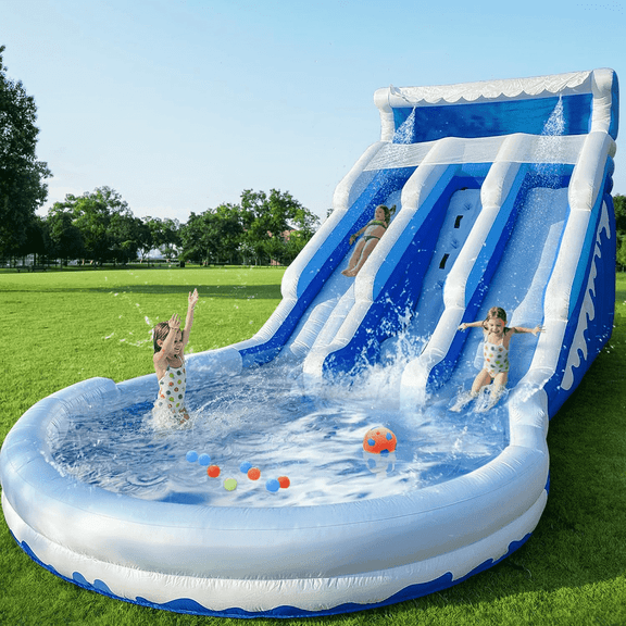 Connsann Inflatable Water Slide With Splash Pool & Air Blower for Kids Backyard Summer Fun(Blue)