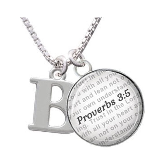 Large Initial - B - Bible Verse Proverbs 3:5 Glass Dome Necklace