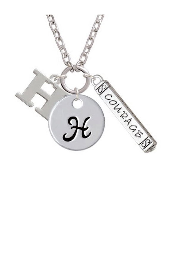 Large Initial - H - H - Script Initial Disc Courage Strength Wisdom Zoe Necklace