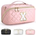 Large Initial Makeup Bag, Personalized Initial Cosmetic Bag Quilted