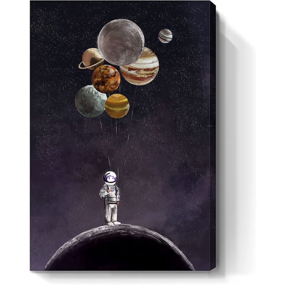 Large Inspirational Wall Art for Living Room Outer Space Wall Decor Astronaut Holding Planet Motivational Canvas Print Creative Framed Artwork for Kids Men Women Bedroom Bathroom Office 24x36inch