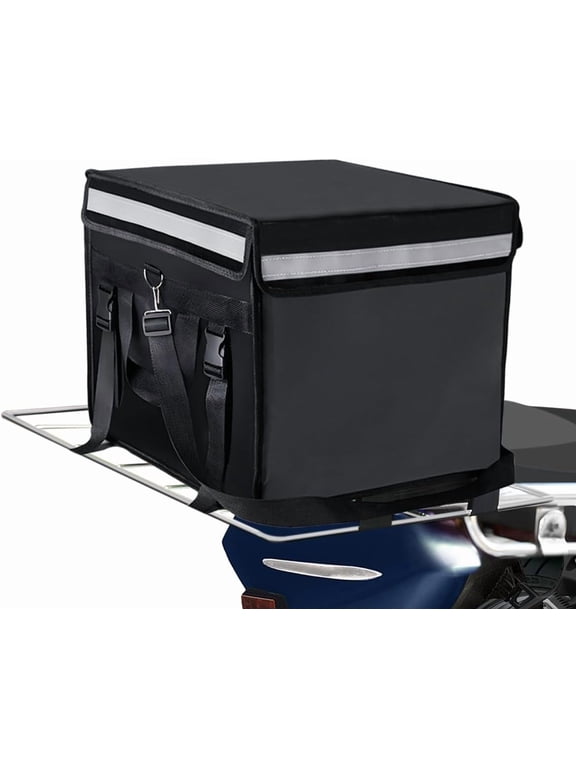 Large Insulated Food Delivery Bag with Fixed Base and Internal Frame, XL-18.1"x13.8"x13.8", Commercial Pizza Delivery Bag w/Divider, Waterproof & Foldable Catering Bag Food Deliveries, Black