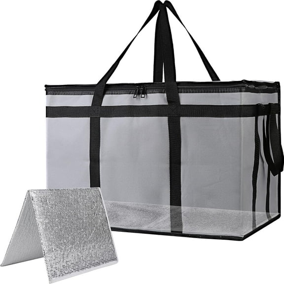 Large Insulated Food Delivery Bag with Sturdy Base, 23x15x14in, Non-Woven Thermal Lunch Tote for Takeout, Travel & Outdoor