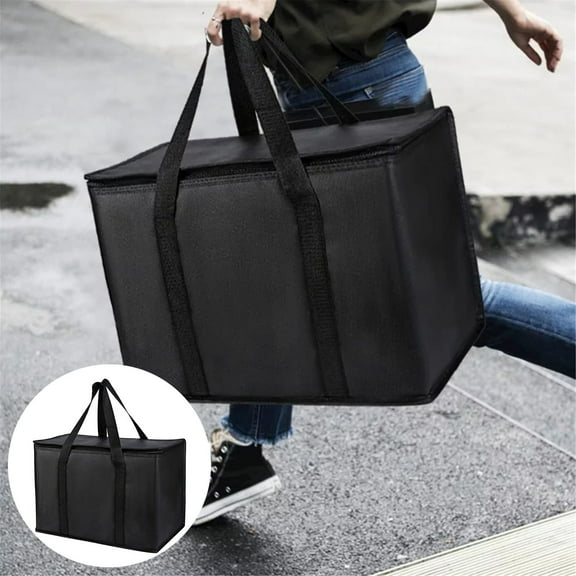 Large Insulated Grocery Bag Reusable Foldable Tote Bag with Zipper Hot Cold Food Transport for Picnic Camping Daily Shopping,Cooler Tote,1PC,Black