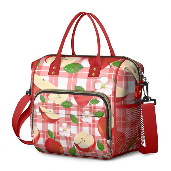 Large Insulated Leakproof Cooler Bag with Cute Apple Cartoon Print - Waterproof Thermal Tote for Lunch, Picnic, Travel & Food Storage, Multi-Pocket Design for Office, Outdoor & School