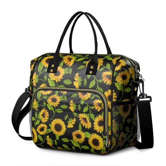 Large Insulated Leakproof Cooler Bag with Sunflower Print - Waterproof Thermal Tote for Picnic, Travel & Food Storage