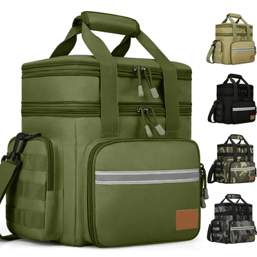 Large Insulated Lunch Bag, 24L Expandable Double Layer Lunch Cooler Box, Lightweight Leak-proof Lunch Tote Bag W/ Side Pocket & Adjustable Shoulder Strap, Suit for Work, Picnic(Army Green)