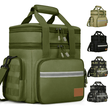 Large Insulated Lunch Bag, 24L Expandable Double Layer Lunch Cooler Box, Lightweight Leak-proof Lunch Tote Bag W/ Side Pocket & Adjustable Shoulder Strap, Suit for Work, Picnic(Army Green)