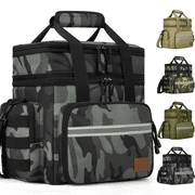 Large Insulated Lunch Bag, 24L Expandable Double Layer Lunch Cooler Box, Lightweight Leak-proof Lunch Tote Bag W/ Side Pocket & Adjustable Shoulder Strap, Suit for Work, PicnicGray Camo