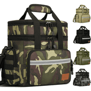 Large Insulated Lunch Bag, 24L Expandable Double Layer Lunch Cooler Box, Lightweight Leak-proof Lunch Tote Bag W/ Side Pocket & Adjustable Shoulder Strap, Suit for Work, PicnicGreen Camo