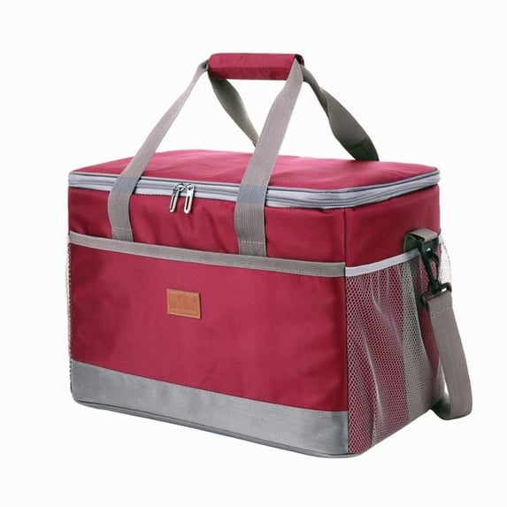 Large Insulated Lunch Bag, Insulated Cooler Bag, 16X10 In, Waterproof Fabric, Black Mesh Fabric, Red Exterior, Travel Cooler for Car, Outdoor Picnic, 1 Pc