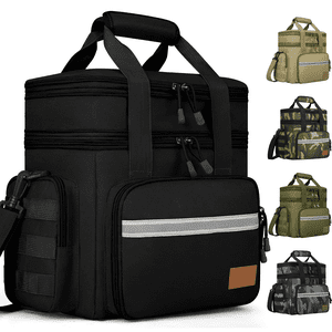 Bolsa de Almuerzo Térmica Grande para Hombres, Lonchera Cooler Expandible de Doble Capa 24L, Bolsa de Almuerzo Ligera a Prueba de Fugas con Bolsillo Lateral y Correa Ajustable para Hombro, Ideal para Trabajo, Picnic (Negro)