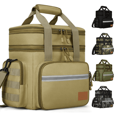 Large Insulated Lunch Bag for Men, 24L Expandable Double Layer Lunch Cooler Box, Lightweight Leak-proof Lunch Tote Bag W/ Side Pocket & Adjustable Shoulder Strap, Suit for Work, Picnic(Brown)