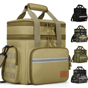 Large Insulated Lunch Bag for Men, 24L Expandable Double Layer Lunch Cooler Box, Lightweight Leak-proof Lunch Tote Bag W/ Side Pocket & Adjustable Shoulder Strap, Suit for Work, Picnic(Brown)