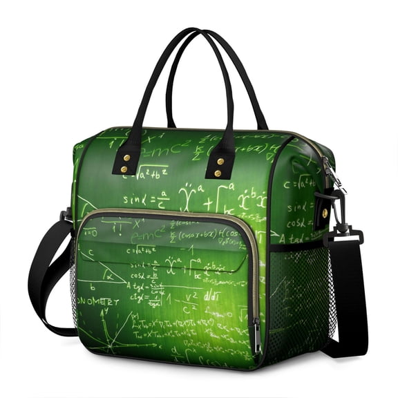 Large Insulated Lunch Bag with Scientific Formula Design – Leakproof Dual Compartment Cooler Tote Adjustable Strap Multi pocket Organizer for Work & Picnic – Science Classroom Inspired